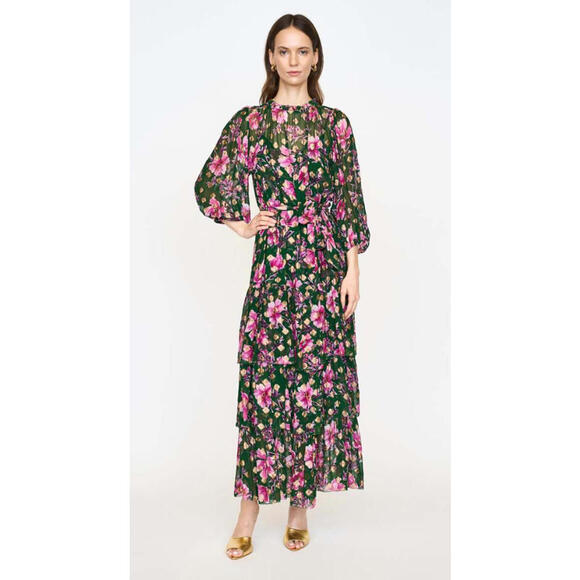 Christy Lynn Sara Silk Jacquard Poinsettia Dress, $695 NWT, Sz XS, 75% Off! 1042